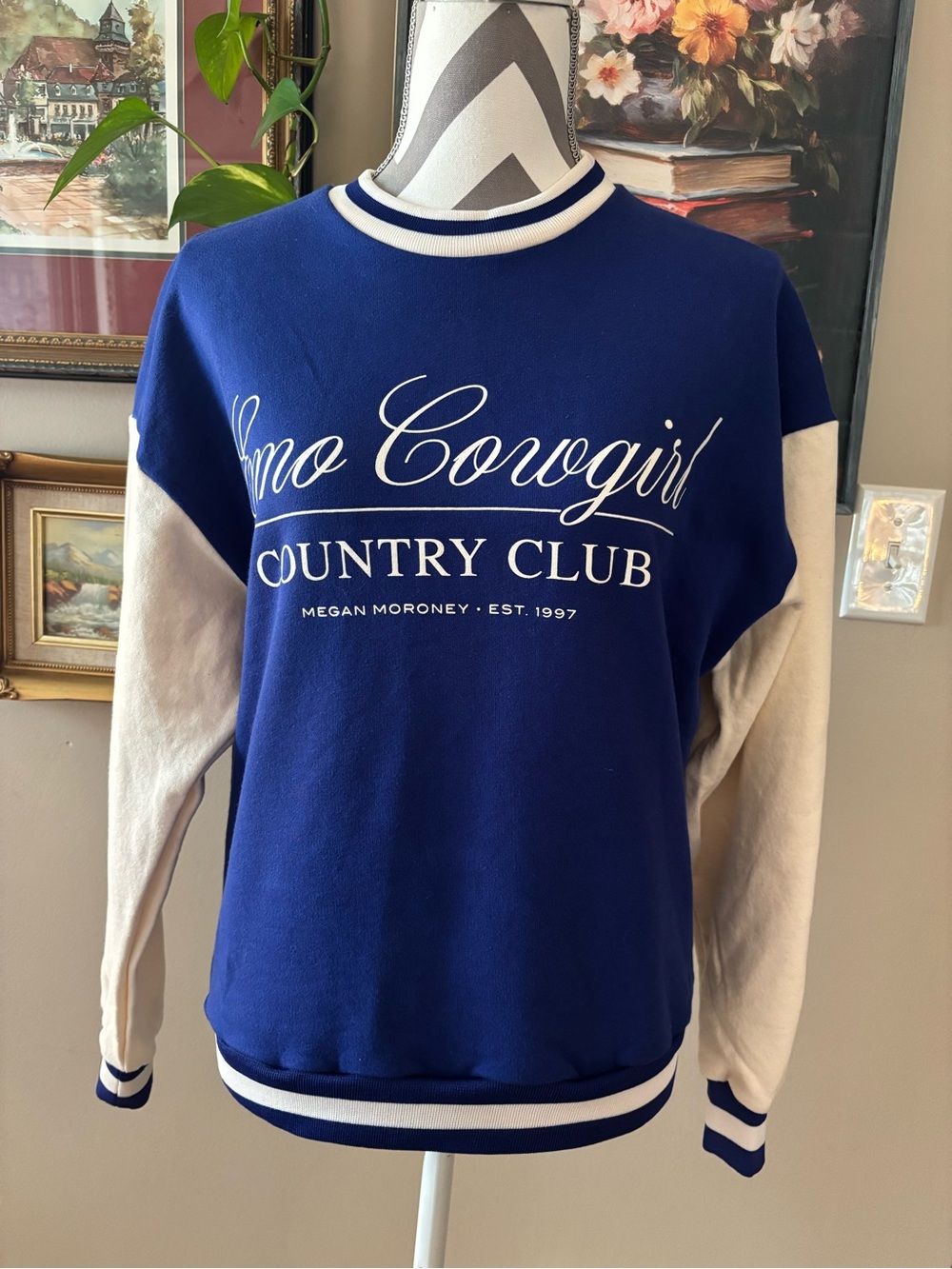 Megan Moroney 💙 Emo Cowgirl Country Club Blue and Cream Sweatshirt - Like New!